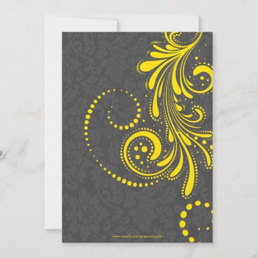 Elegant Grijs Damasks Gele Kant Bruiloft Kaart (Achterkant)