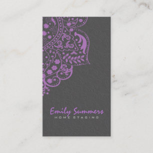 Elegant Grijs Damasks Paarse Kant 2 Visitekaartje