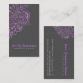 Elegant Grijs Damasks Paarse Kant 2 Visitekaartje (Voorkant / Achterkant)