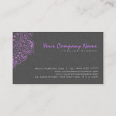 Elegant Grijs Damasks Paarse Kant 2 Visitekaartje (Achterkant)