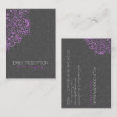 Elegant Grijs Damasks Paarse  Kant 2 Visitekaartje (Voorkant / Achterkant)