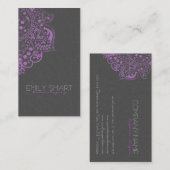Elegant Grijs Damasks Paarse  Kant 2 Visitekaartje (Voorkant / Achterkant)