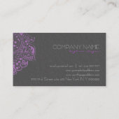 Elegant Grijs Damasks Paarse  Kant 2 Visitekaartje (Achterkant)