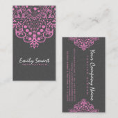 Elegant grijs damasks roze  kant visitekaartje (Voorkant / Achterkant)