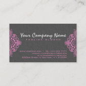 Elegant grijs damasks roze  kant visitekaartje (Achterkant)