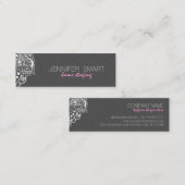 Elegant grijs damasks wit  kant 2 mini visitekaartje (Voorkant / Achterkant)