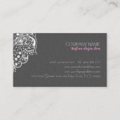 Elegant grijs damasks wit kant 2 visitekaartje (Achterkant)