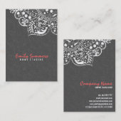 Elegant grijs damasks & wit  kant 2 visitekaartje (Voorkant / Achterkant)