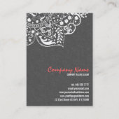 Elegant grijs damasks & wit  kant 2 visitekaartje (Achterkant)