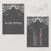 Elegant grijs damasks wit kant 2 visitekaartje (Voorkant / Achterkant)