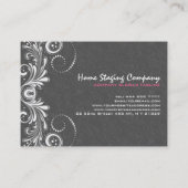 Elegant grijs damasks wit kant 2 visitekaartje (Achterkant)