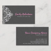 Elegant Grijs Damasks Wit Kant 2a Visitekaartje (Voorkant / Achterkant)