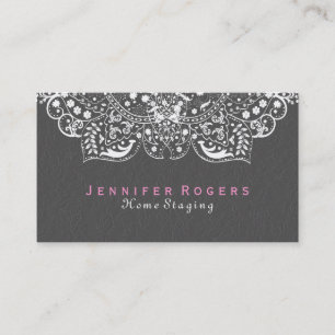 Elegant grijs damasks wit  kant 2c visitekaartje