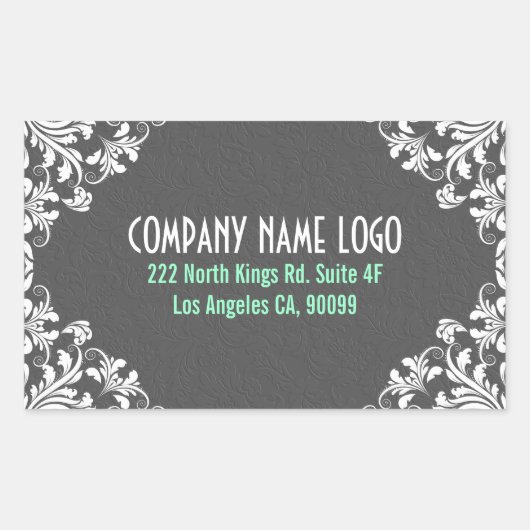 Elegant Grijs Damasks Wit Kant Lijst Rechthoekige Sticker (Voorkant)