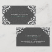 Elegant Grijs Damasks Wit  Kant Lijst Visitekaartje (Voorkant / Achterkant)