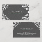 Elegant Grijs Damasks Wit Kant Lijst Visitekaartje (Voorkant / Achterkant)