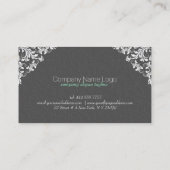 Elegant Grijs Damasks Wit  Kant Lijst Visitekaartje (Achterkant)
