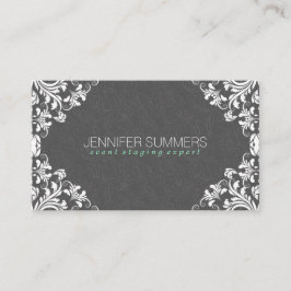 Elegant Grijs Damasks Wit  Kant Lijst Visitekaartje