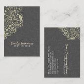 Elegant grijs damast beige  kant visitekaartje (Voorkant / Achterkant)