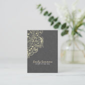 Elegant grijs damast beige  kant visitekaartje (Staand voorkant)