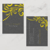 Elegant grijs damast en geel  kant visitekaartje (Voorkant / Achterkant)