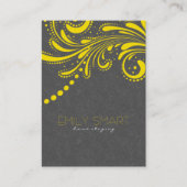 Elegant grijs damast en geel kant visitekaartje (Voorkant)