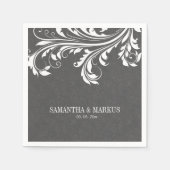 Elegant grijs damast en wit kant servetten (Voorkant)