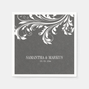 Elegant grijs damast en wit  kant servetten