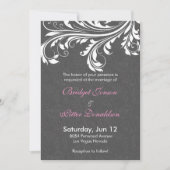 Elegant grijs damast en witte wervelingen bruiloft kaart (Voorkant)