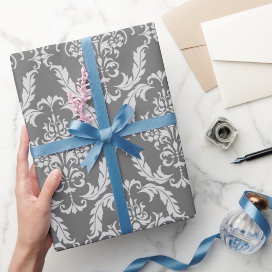 Elegant grijs damast patroon cadeaupapier (Geschenken)