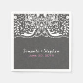 Elegant grijs damast wit  kant servetten (Voorkant)