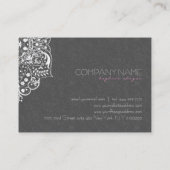 Elegant grijs damast wit kant visitekaartje (Achterkant)