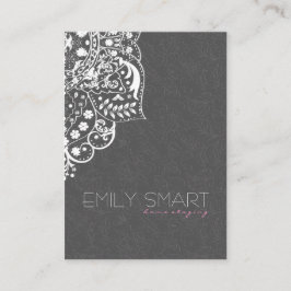 Elegant grijs damast wit  kant visitekaartje