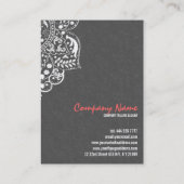 Elegant grijs damast & wit  kant visitekaartje (Achterkant)