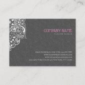 Elegant grijs damast wit kant visitekaartje (Achterkant)