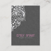 Elegant grijs damast wit kant visitekaartje (Voorkant)