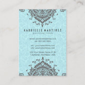 Elegant grijs en blauw  bloemdamast visitekaartje (Achterkant)