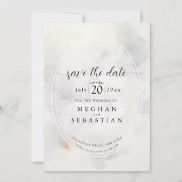 Elegant Grijs en Bleek Goud Zachte Wolken Save The Date