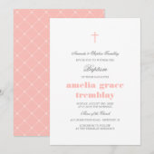 Elegant grijs en blush roze kruisdoop kaart (Voorkant / Achterkant)