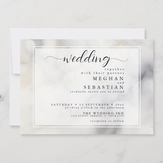 Elegant Grijs en Bord Goud Zachte Wolken Kaart (Voorkant)