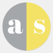 Elegant grijs en geel monogram bruiloft ronde sticker (Voorkant)