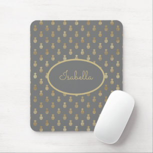 Elegant grijs en goud ananas gepersonaliseerd  muismat