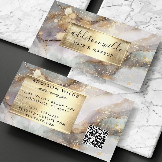 Elegant grijs en goud Waterverf marmer Visitekaartje