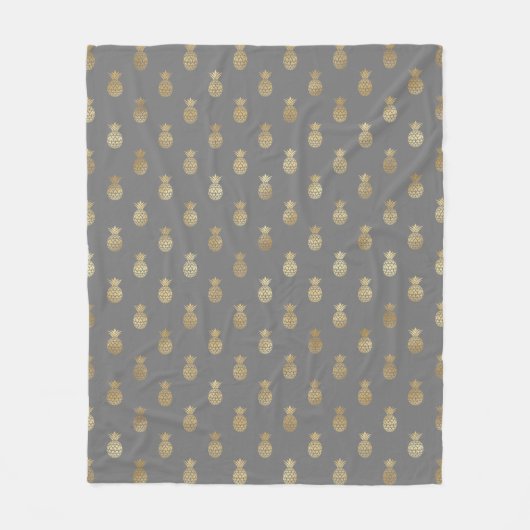 Elegant grijs en gouden anananasslpatroon fleece deken (Voorkant)