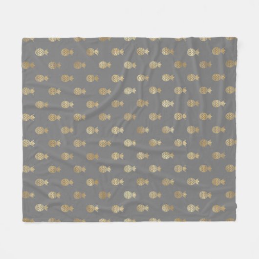 Elegant grijs en gouden anananasslpatroon fleece deken (Voorkant (Horizontaal))