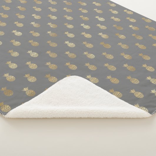 Elegant grijs en gouden anananasslpatroon sherpa deken (3/4)