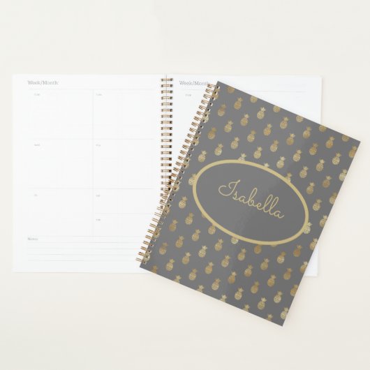 Elegant grijs en gouden ananas op maat planner (Display)