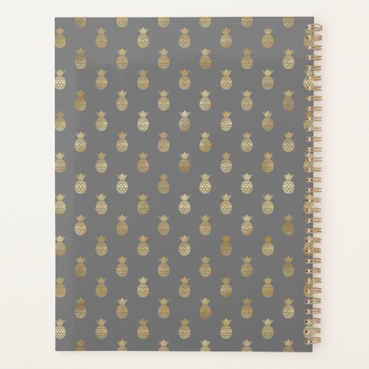 Elegant grijs en gouden ananas op maat planner (Achterkant)