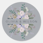 Elegant grijs en lavender botanische flora ronde sticker (Voorkant)