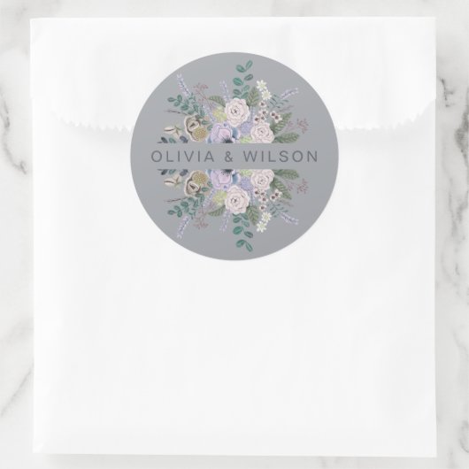 Elegant grijs en lavender botanische flora ronde sticker (Tas)